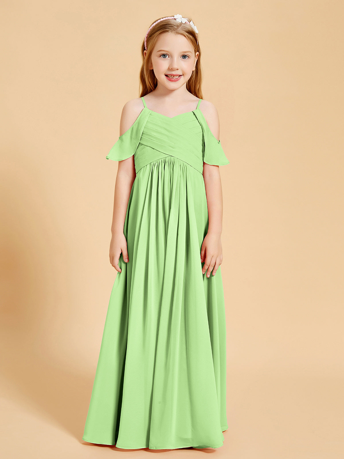 Off-the-Shoulder Bridesmaid Gown for Juniors Sage